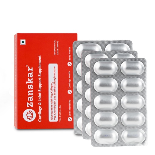 [BRSREHQYAQCRMAI3] Zanskar Joint Support Supplement (30 Tablets) | 100% Veg - Glucosamine, Chondroitin, MSM, Collagen & Curcumin (4500mg) | Supports Joint Comfort, Flexibility & Mobility