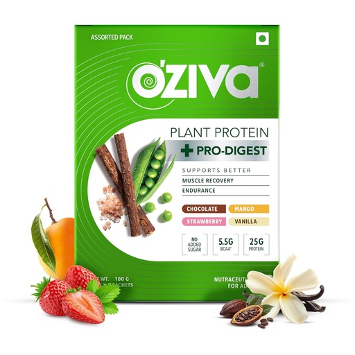 [BRSRGCQZAF6RGYIU] OZiva Plant Protein + Pro Digest | Assorted Pack | 5 Sachets