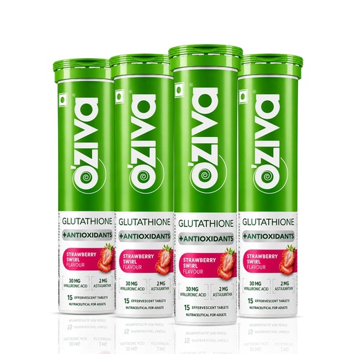 [BRSROBLYCN6AA3LK] OZiva Bioactive Glutathione Tablets, Strawberry Swirl, 60 Tabs, Pack of 4