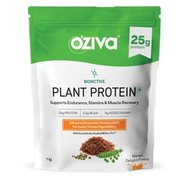 OZiva Bioactive Plant Protein Powder, 5.5g BCAA, Pea Isolate, Mango, 1kg