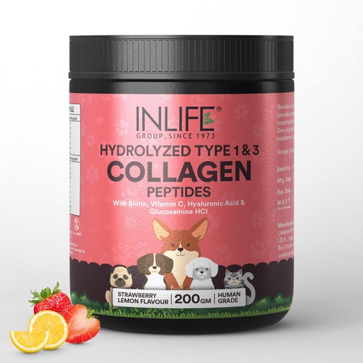 [BRSROAAFOIGQK2DU] INLIFE Collagen Peptides Supplement Dogs Cats, Glucosamine 200g Strawberry