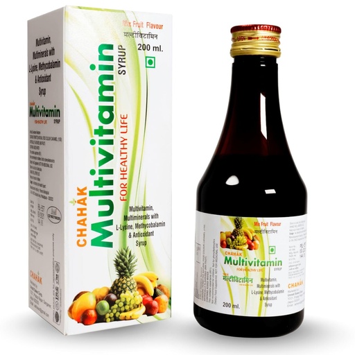[BRSREGT3CNYWYAY3] CHAHAK Multivitamin Syrup 200 ml (Pack of 2) | Multivitamin & Multimineral with L-Lysine, Methylcobalamin & Antioxidants | Mixed Fruit Flavour | Daily Nutritional Supplement for Adults