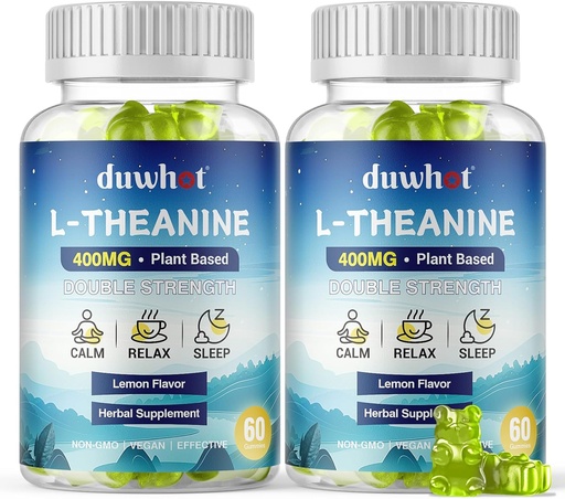 [BRSRAGQ2O4FWOCYU] L-Theanine Gummies 400mg, suplemento de Theanine Chewable para adultos &amp; niños 4+, Alivio de estrés natural, zzZ & Focus Suplemento, Vegan, Sugar bajo, No-Drowsy, Sabor de limón, 120 Chewables
