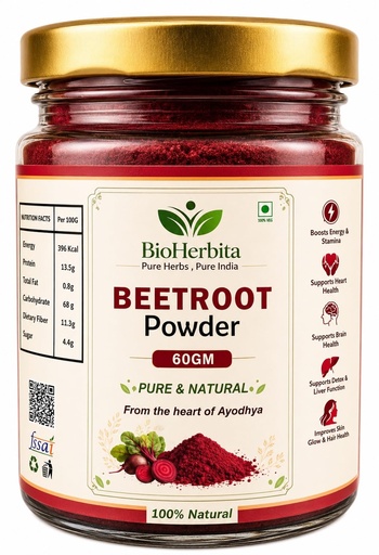 [BRSRYYYBO4CBQ33G] Pure Beetroot Powder 60g | Natural Superfood for Pre Workout Energy Heart Health & Skin Glow | Non GMO & Pesticide Free | Natural Beet Root Powder | Trial Pack