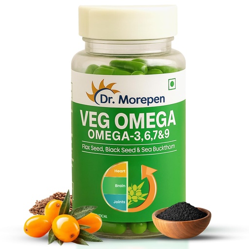 [BRSW22QNDECQMALD] DR. MOREPEN Veg Omega 3 6 7 9 Capsules 500mg with Sea Buckthorn, Flax Seed & Black Seed, Plant-Based Omega Fatty Acids for Heart, Skin & Joint Health – 60 Veg Capsules