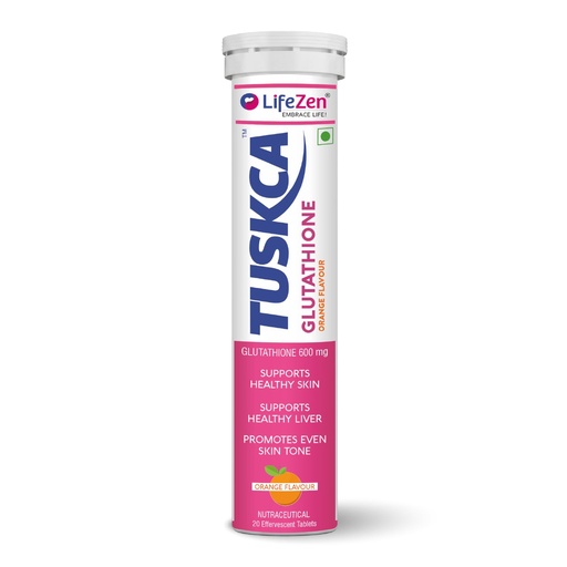 [BRSW2AICCUIROF3L] TUSKCA Japanese Glutathione Tablets for Skin Brightening with Vitamin C, 20 Effervescent Tablet (Pack of 1) Orange