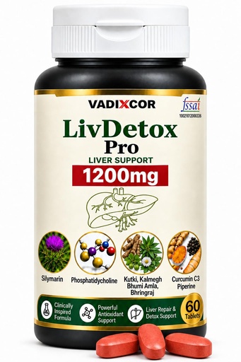 [BRSRYZYYOVYAAEIU] LivDetox Pro | 1200mg | Milk Thistle, Kutki, Kalmegh, Bhumi Amla & 95% Curcumin Extracts | Up To 5X Absorption | Advanced Liver Detox & Support For Men & Women | 60 Tablets