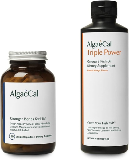 [BRSRM2YCAUIBSCY7] Paquet d'algaeCal - Plant Based Calcium suplementari amb vitamina D3 per a Bone salut i força alta potència Omega 3 Petroli Natural i Calatrion amb EPA i DHA, Curcumin, Astàxin