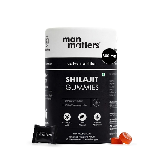 [BRSRA2QLC55AEET3] Man Matters Pure Shilajit/Shilajeet Gummies with Lab-Tested Fulvic Acid & KSM 66 Ashwagandha | Boosts Fitness, Improves Energy Levels & Helps Manage Stress | Pack of 60