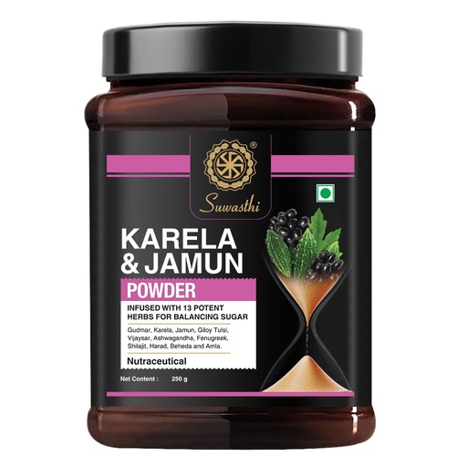 [BRSRMAILCIDW2CT5] Suwasthi karela jamun powder with 13 potent herbs helps regulate sugar management - 250 gm