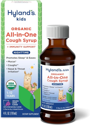 [BRSRAYABOYNRU23G] Hyland's Kids Organic All in One Cough Syrup Nighttime - Grape