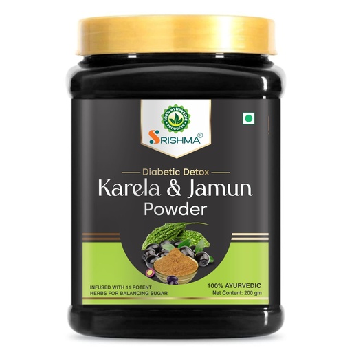 [BRSRA2YYPMPQYGY3] Karela, Jamun Diabetic Detox Powder | Infused with 11 Potent Herbs for Balancing Sugar | 100% Ayurvedic (200g)