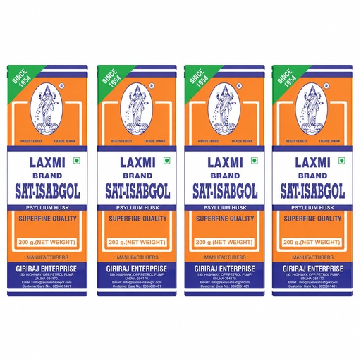 [BRSW2HAFCAMREGTF] Laxmi Sat Isabgol Psyllium Husk Powder-800 gm | For Constipation Relief & Gut Health | High Fiber Supplement | Supports Easy Bowel Movement, Digestive Wellness & Bloating Relief | 200 gm (Pack of 4)