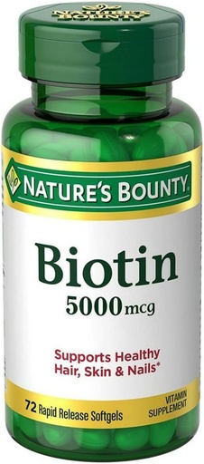 [BRSWIFQ4OQHGMDTG] Nature's Bounty Biotin 5,000 mcg Caps, 72 ct