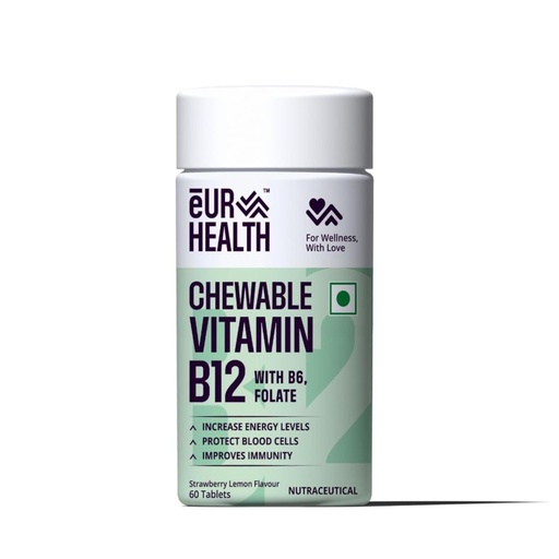 [BRSROZ32OQPBE3Q3] Eur Health Vitamin B12 with Methyl Folate Vitamin B6 Chewable Tablets Strawberry andLemon Flavor - 60 Tablets