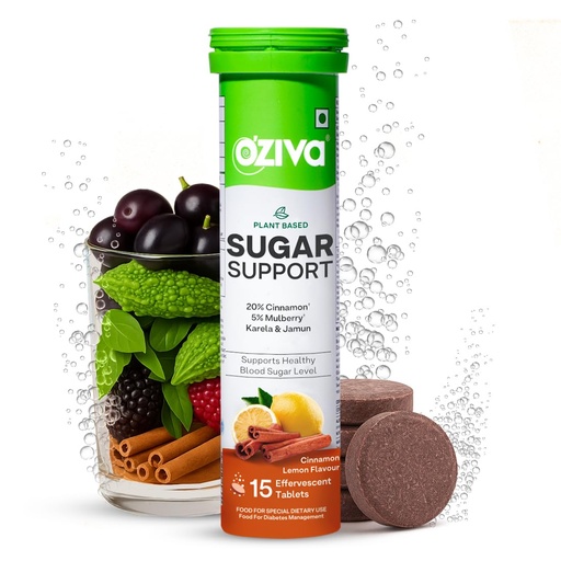 [BRSREGDROBYQE23U] OZiva Sugar Support Effervescent, Blood Sugar Control, 15 Tabs