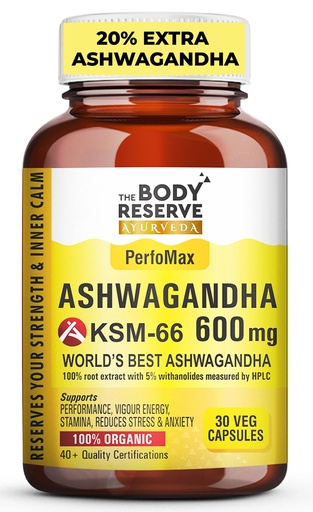 [BRSRG2QFOEFGAETG] The Body Reserve Ashwagandha KSM66-30 Capsules Ashwagandha KSM 66 for men & Women Supports Stress Management & Muscle Recovery