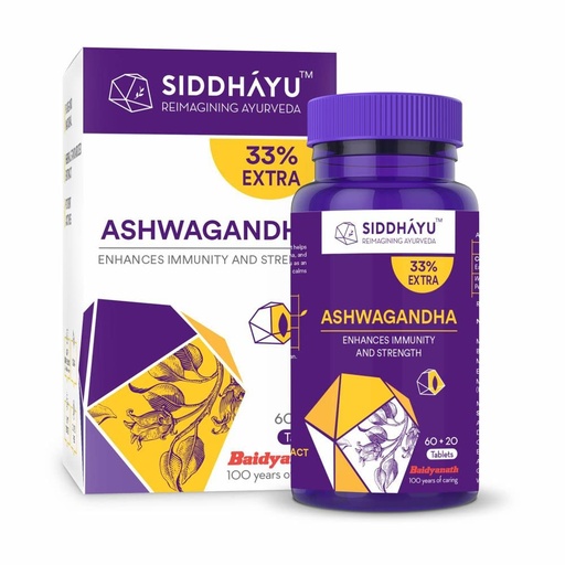 [BRSW2GA6CB7AEG3P] Siddhayu by Baidyanath Ashwagandha 80 Tablets | Immunity Booster, Strength & Stress Support | Ayurvedic Supplement | 100% Pure Ashwagandha Root Extract | Natural Immunomodulator