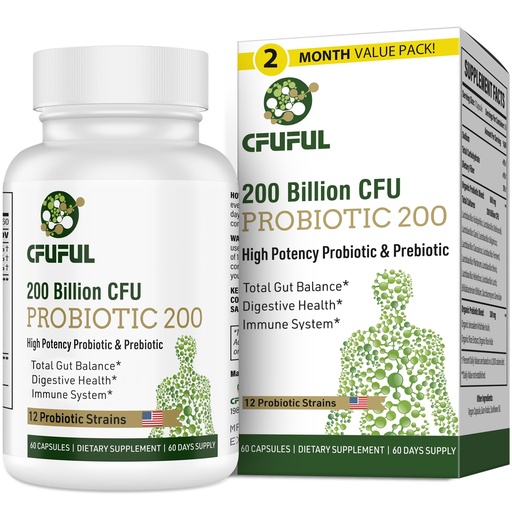 [BRSROHQODJ7QGGQV] Probiotics for Women & Men, 200 Billion CFU 12 Strains with 3 Organic Prebiotics and Probiotics for Digestive Health Gut, Immune, Bloating & Gas, Energy, Overall Health, Shelf Stable - 2 Month Supply