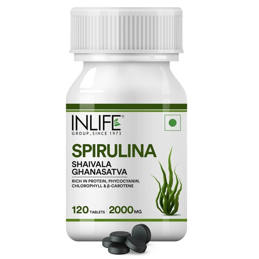 [BRSRE2YPCUDQ4G3U] INLIFE Spirulina Tablets 2000mg Supplement, Green Superfood, 120 Count