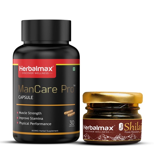 [BRSRGFT7DMAWCGYU] Herbalmax ManCare Pro Capsules with Pure Shilajit Resin | Ayurvedic Men’s Wellness Supplement for Energy, Stamina, Strength & Vitality | Himalayan Shilajit Combo | 30 Capsules + 20g Resin