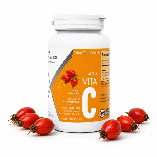 [BRSRMZA3BEAQGFLB] ALPHA MIND GLOBAL Vita C : Vitamin C 1000 Mg Capsule With Pure Organic Rose Hips - Antioxidant & Immune Support - Supports Healthy Skin & Joints-Non Gmo-Fssai Approved - 30 Servings
