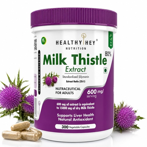 [BRSW2AYRB4GQMCD6] HealthyHey Nutrition Milk Thistle Capsules for Liver Health - High Strenght -Extract - 300 Veg. Capsules