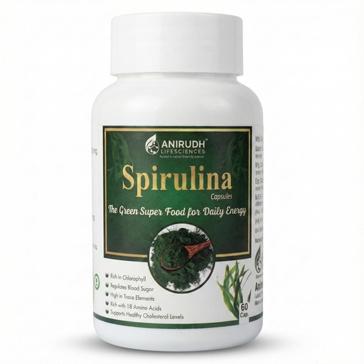 [BRSRGZYFCRYQKHQ4] Spirulina Capsule 500mg | 100% organic Capsules | Preservative-Free Superfood | For Men & Women (60 Capsule (Pack of 1))