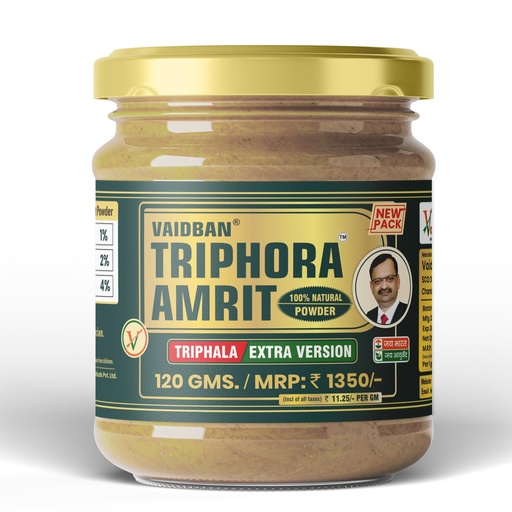 [BRSRMBADAUHWMHL4] Vaidban Triphora Amrit (Triphala Extra Version) 120g - Traditional Ayurvedic Churna for Digestion, Constipation Relief & Detox | Pure Amalaki, Bibhitaki & Haritaki | Natural Colon Cleanse & Gut Health Supplement