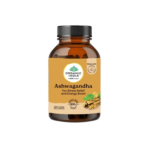 [BRSWYCARCIJQEAD7] ORGANIC INDIA A TATA Product - Ashwagandha Capsules - 180 Veg Caps, Vitality & Relieves Stress, Naturally Boosts Energy & Stamina, Improves Immune System, GMP & NPOP Certified Organic