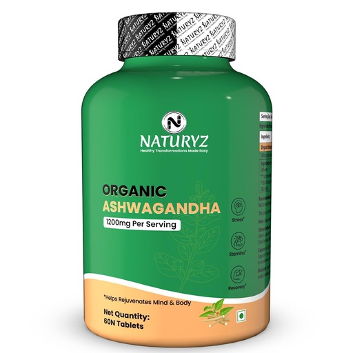 [BRSREAYHDNYBEF3L] NATURYZ Organic Ashwagandha Highest Strength 1200mg tablets | Supports Stress Relief, Energy, Immunity & Muscle Recovery | Rejuvenate Mind & Body for Men & Women | Non-GMO, Vegan, Gluten-Free | USDA Organic Certified | Pesticides & Chemical Free - 60 Veg Tablets