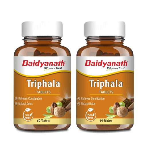 [BRSROEDYOAAWODTG] Baidyanath Ayurved Triphala 60 Tablets (Pack of 2)- Supports Healthy Digestion | Improves Bowel Wellness| Relieves Constipation