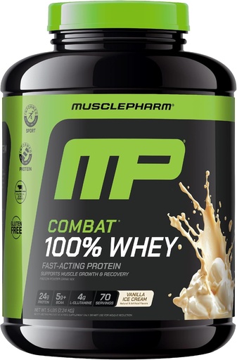 [BRSWKFQEBUNWG3Q5] MusclePharm Võitle 100% vadakuvalgu pulbriga, Vanilla maitsega, kiire taastumisega ja lihaskasvuga vadakuvalgu isolaadiga, kõrge valgusisaldusega pulber naistele ja meestele, gluteenivaba, 5 naela, 70 serveerimist