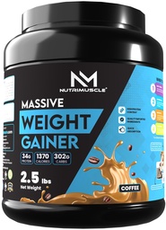 Nutrimuscle Massive Weight Gainer – 2.5 lbs (1.134 Kg) | Coffee Flavour | Mass & Muscle Gainer with Complex Carbs & Protein Blend | For Men & Women