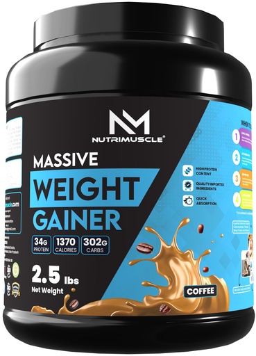 [BRSWYYY5BEMQ2YAY] Nutrimuscle Massive Weight Gainer – 2.5 lbs (1.134 Kg) | Coffee Flavour | Mass & Muscle Gainer with Complex Carbs & Protein Blend | For Men & Women