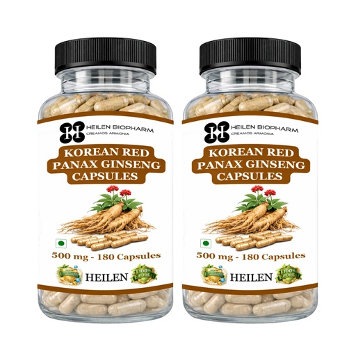 [BRSROEAROUPQGADJ] Heilen Biopharm Premium Korean Red Panax Ginseng Root Extract Capsules – 500 mg × 180 Veg Caps (Pack of 2) | Natural Energy & Immunity Booster