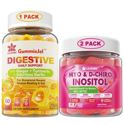 [BRSRAGLYOANR4A3L] LILICARE Bundle: Ginger Chews Supplement Gummies & Inositol Gummies Ideal 40:1 Ratio Myo & D-Chiro Inositol