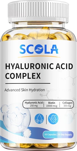 [BRSRAFT2CN6BUFYU] SCOLA Hyaluronic Acid Capsules - 250mg HA + 10,000mcg Biotin, 60 Vegan Capsules | Deep Hydration, Hair & Nail Support | Non-GMO Formula