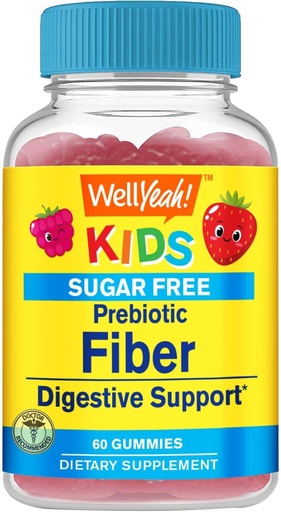 [BRSROBQNOJ6QAGTL] WellYeah Sugar Free Fiber Gummies for Kids (4g)| Digestive Supprt |Prebiotic Fiber Supplement | 60 Count