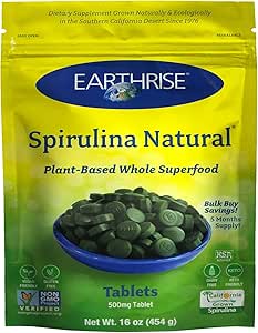 [BRSWYGAZOANAMDQV] Earthrise Spirulina, Pure Californian Spirulina 500 mg, Vegan, Gluten Free, Keto Friendly, Non -GMO Super Food high in Vitamins & Minerals., 1 LB Tablets (150 Serving)