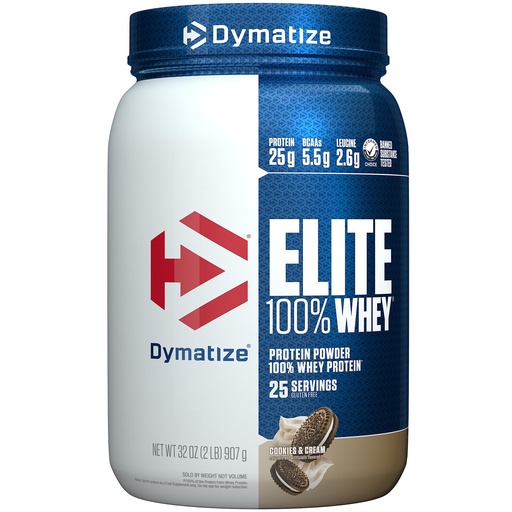 [BRSWIFQ3BN7GCAD2] Dymatize Elite 100% Whey Protein Powder, Cookies & Cream, 25g of Protein, 5.5g BCAAs, Less Than 140 Cal., Gluten Free, 3g Carb, 2g Sugar, 3g Fat (25 Servings)