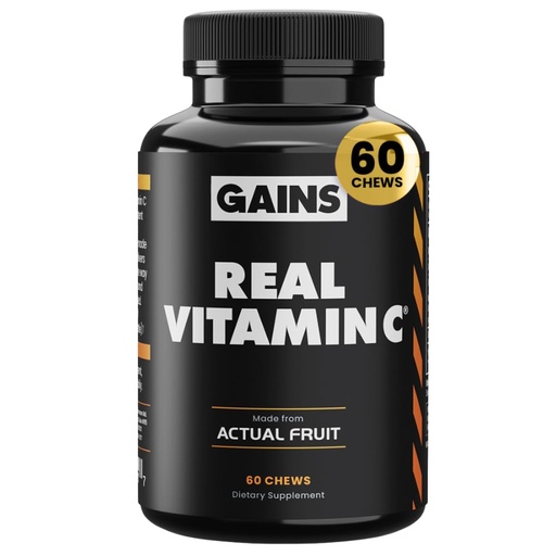 [BRSWYZALCQAQKHQV] Gains in Bulk Real Vitamin C, Immune Support Chewable, Natural Vitamins with Citrus Bioflavonoids, Whole Food Vitamin C Supplement from Plant Sources, Vegan Supplements for Women and Men, 60 Tablets