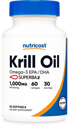 [BRSWKEDYDN5QIAY7] Nutricost Krill Oil 1000mg, 60 Softgels - Omega-3 EPA-DHA Krill Oil Supplement, with Superbakrill