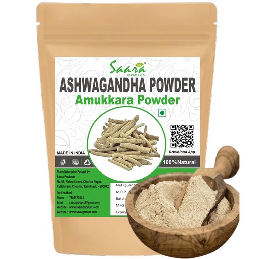 [BRSWGAD5BUNRUEQ3] Saara HERBAL FRESH Amukkara Powder, 100g, Amukkara Kizhangu Powder, Indian Ginseng, Ashwagandha Root Powder (Pack of 1 x 100g)