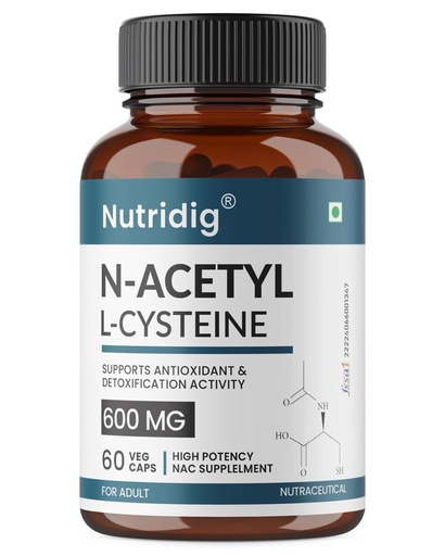 [BRSREAQNCIAQK2TP] NAC 600 mg – N-Acetyl L-Cysteine Supplement – Antioxidant & Detox Support – 60 Veg Capsules