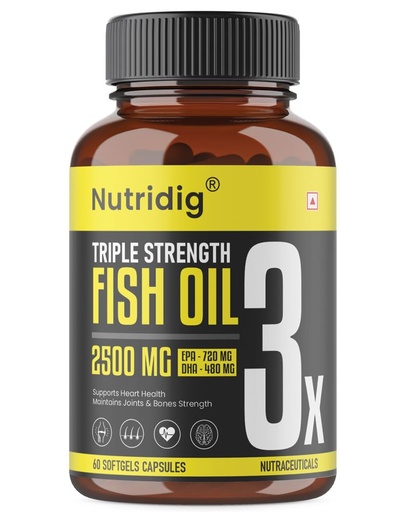 [BRSW2FA2OJ4GE3TG] Triple Strength Omega-3 Fish Oil 2500mg | 720mg EPA + 480mg DHA | High Potency | Supports Heart, Joint & Muscle Health | No Fishy Burps | 60 Softgels
