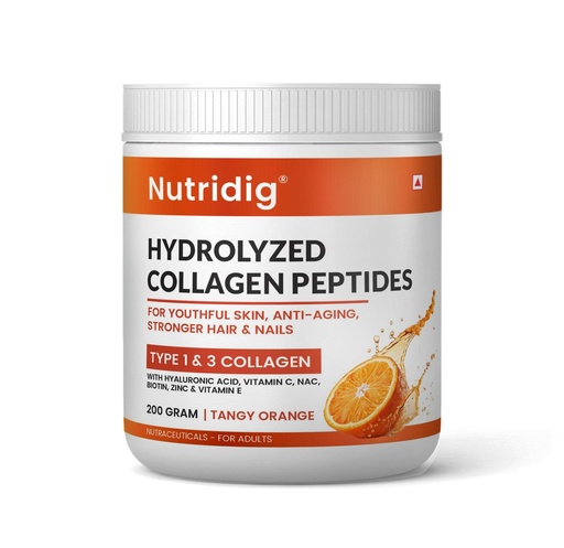 [BRSRYFL2A4FWGFLP] Skin Radiance Hydrolyzed Marine Collagen Peptides Supplement Powder, Orange Flavour, 200g | Collagen Peptides with NAC, Vitamin C, Biotin, Vitamin E & Zinc | For Skin, Hair & Nail Nourishment