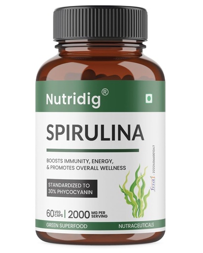 [BRSREFATCIPB63TL] Spirulina Extract Capsules – Standardized to 30% Phycocyanin | High-Antioxidant Superfood | Supports Detox, Immunity, Energy & Skin Health – 60 Veg Capsules