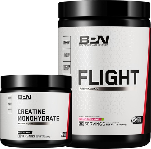 [BRSRAZA5O4GQEDT6] BARE PERFORMANCE NUTRITION BPN Creatine Monohydrate & Flight Pre Workout (Strawberry Kiwi) Bundle