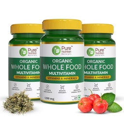 Pure Nutrition Organic WholeFood Multivitamin | Plantbased Vitamin A D3 C E K2 B1 B2 B3 B5 B6 Biotin B12 Iodine Selenium: 100% RDA + Copper Chromium Iron Folic Acid Calcium Magnesium Zinc 180 Veg Tabs